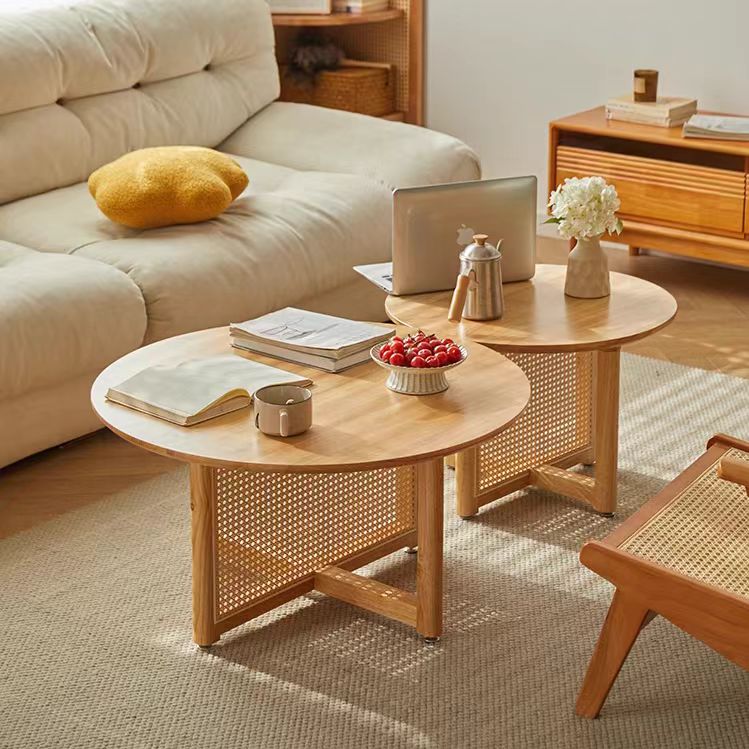 coffee table round rattan wood