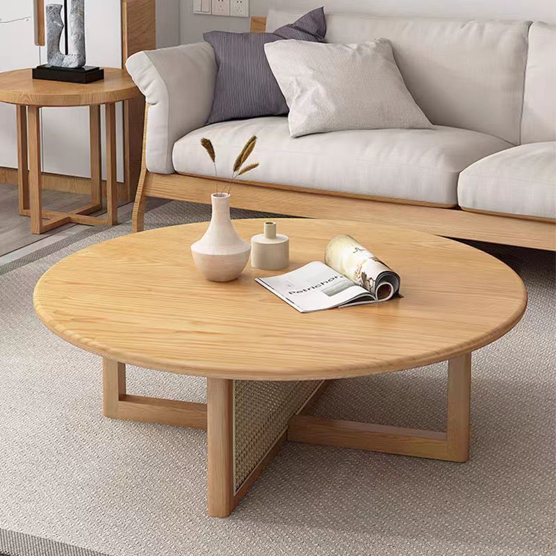 coffee table round rattan wood