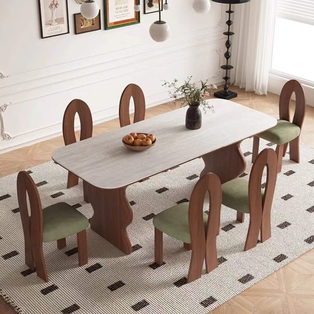 Dining Table Wavy Solid Wood Legs