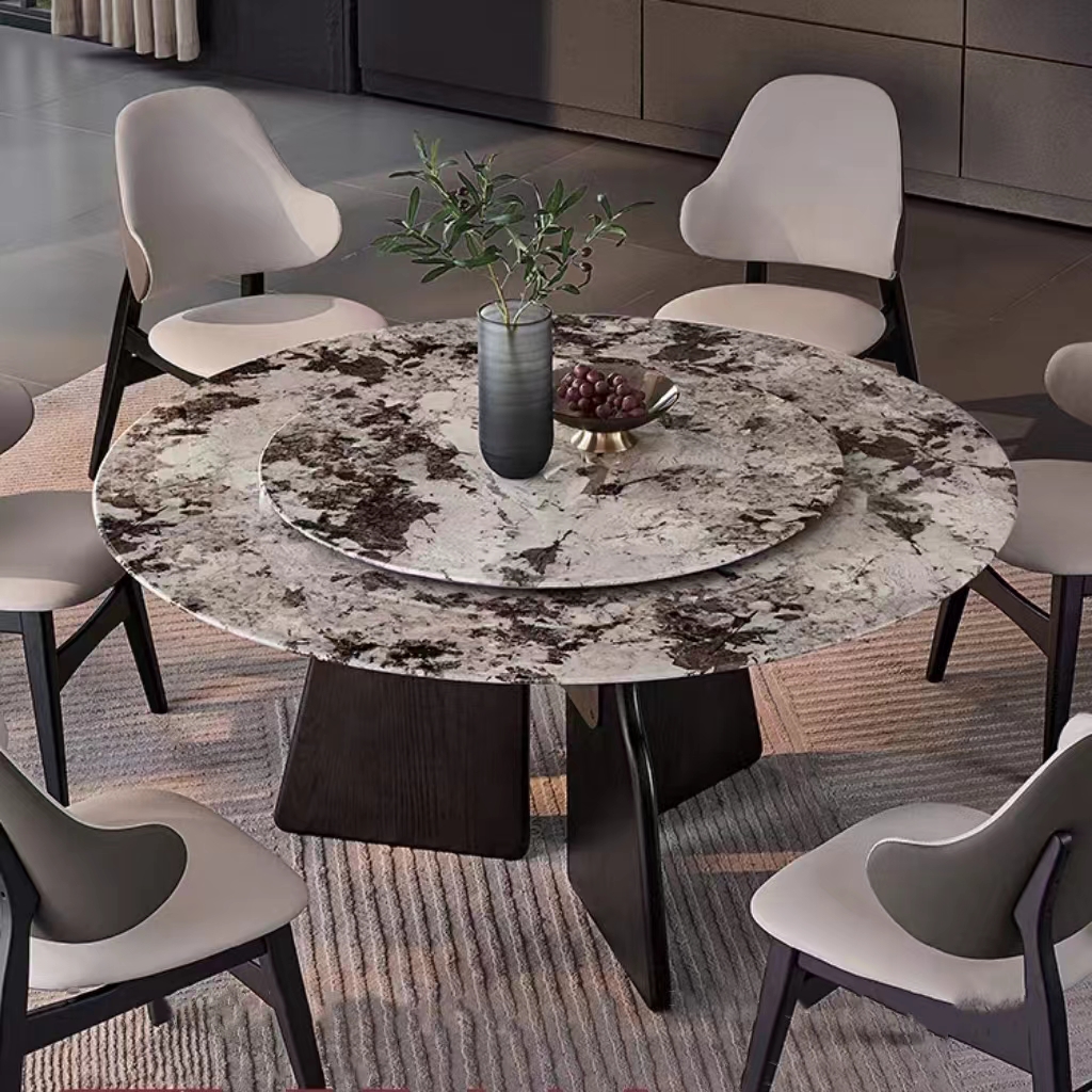 dinning table luxury rotating marble stone round