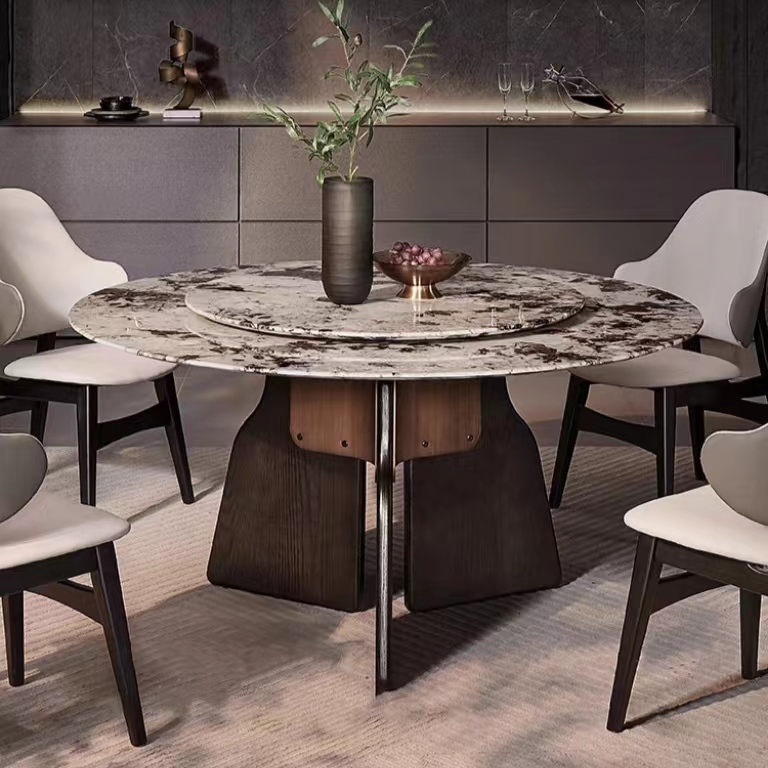 dinning table luxury rotating marble stone round