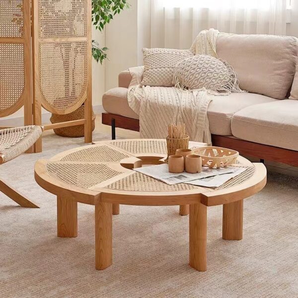 coffee table round wooden rattan