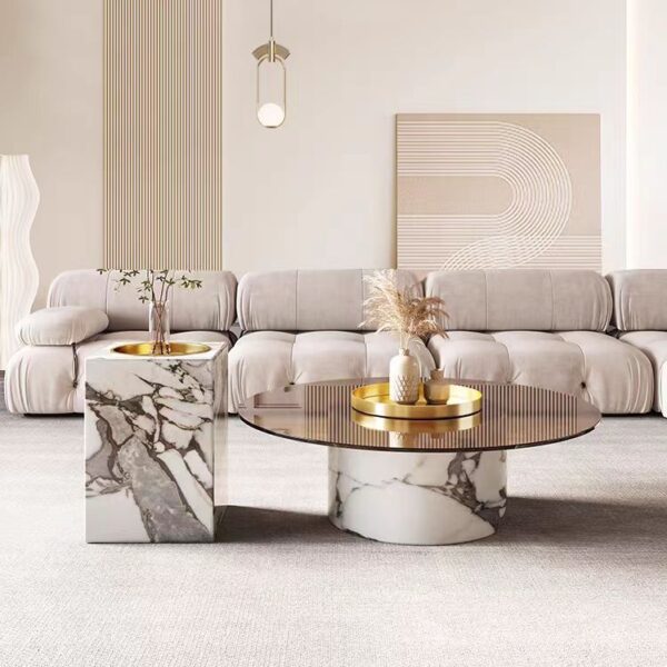 coffee table modern stone glass round