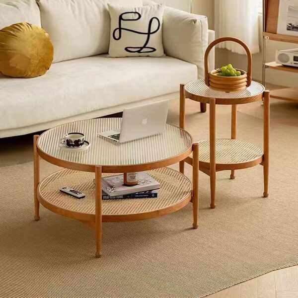 coffee table round wooden glass