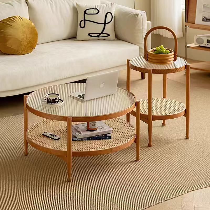 coffee table round wooden glass