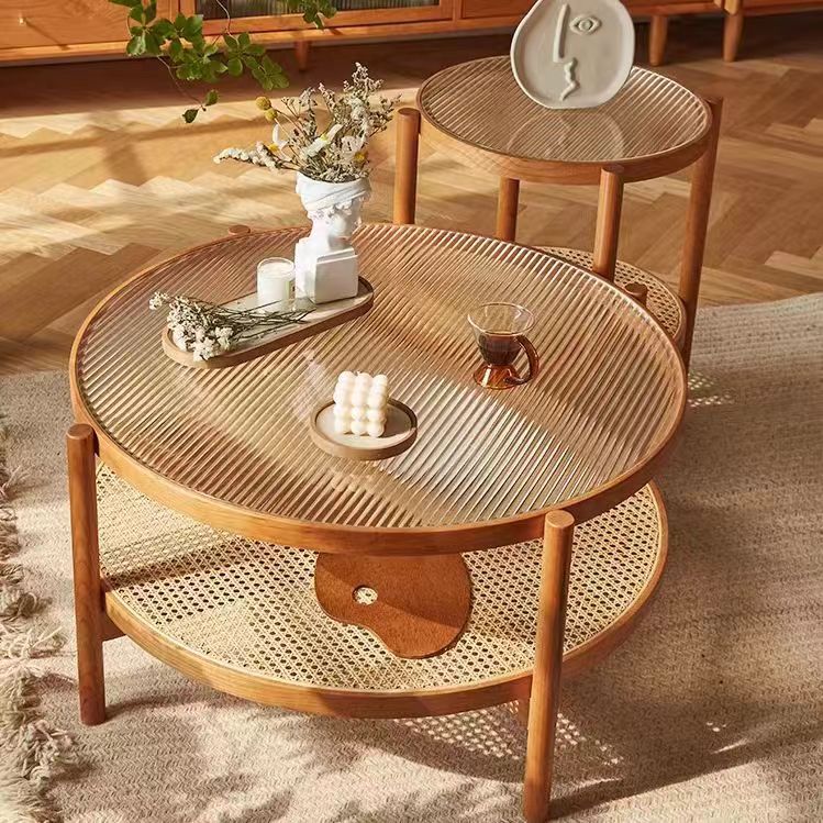 coffee table round wooden glass