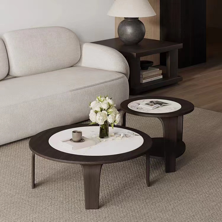 coffee table set wooden marble stone