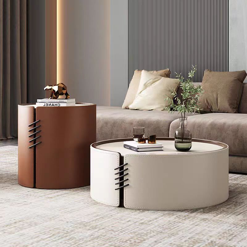 coffee table set modern stone leather round