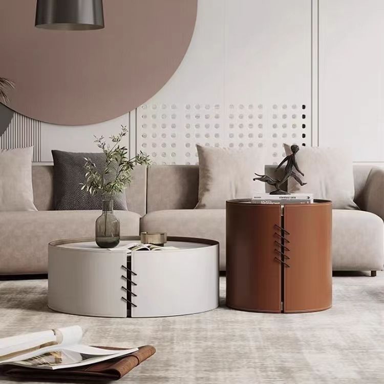 coffee table set modern stone leather round