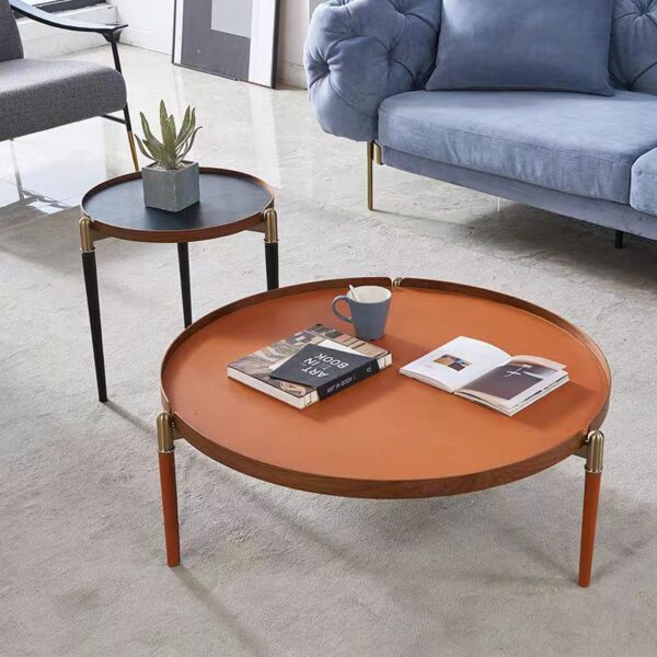 coffee table modern nesting metal leather round