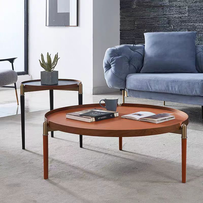 coffee table modern nesting metal leather round