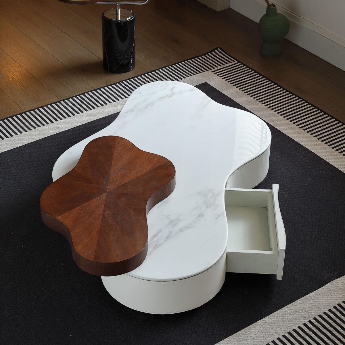 coffee table set wooden marble stone