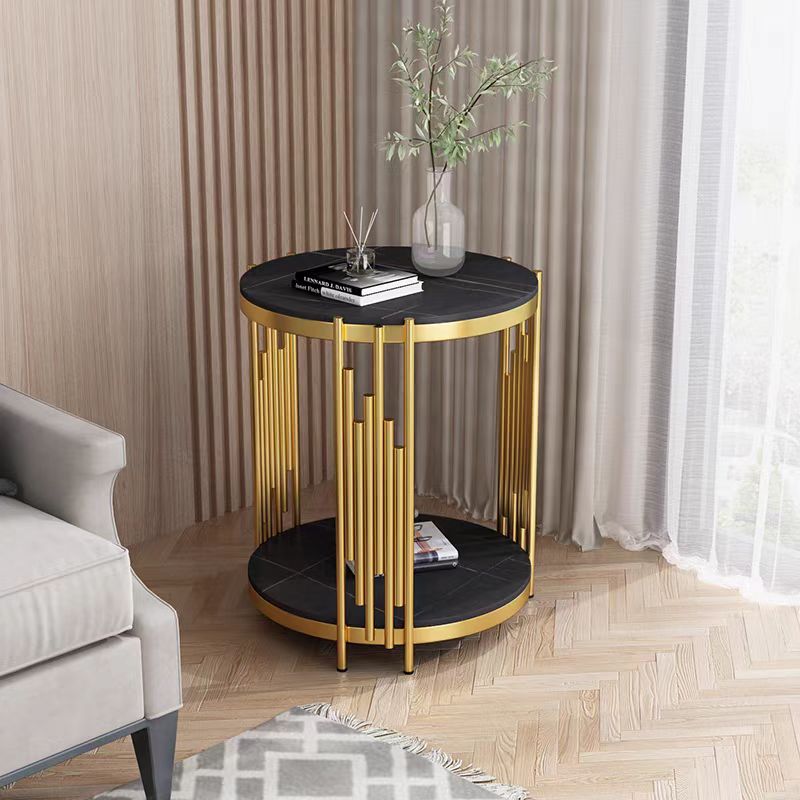 side table double deck modern round stone