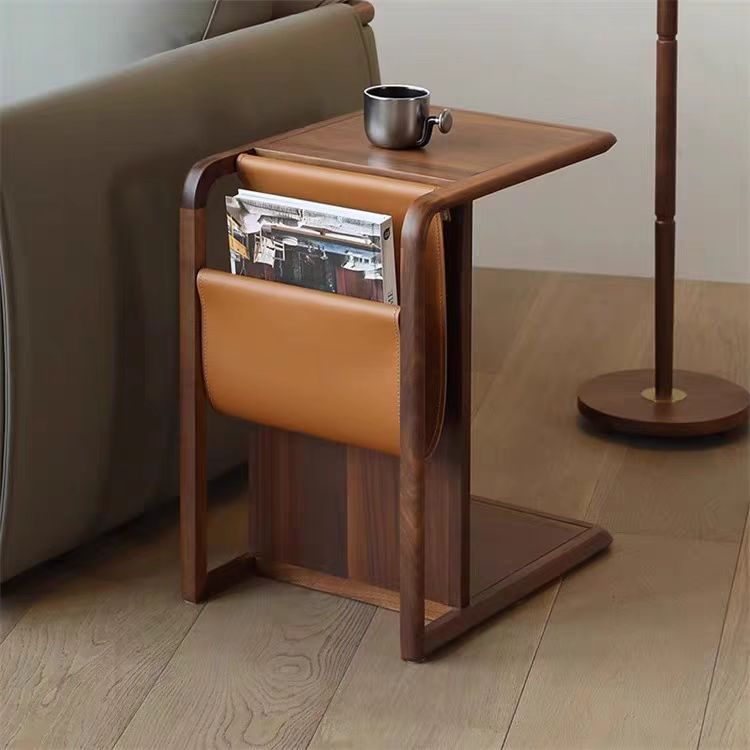 side table removable modern wooden leather newspaper shelves OEM/ODM