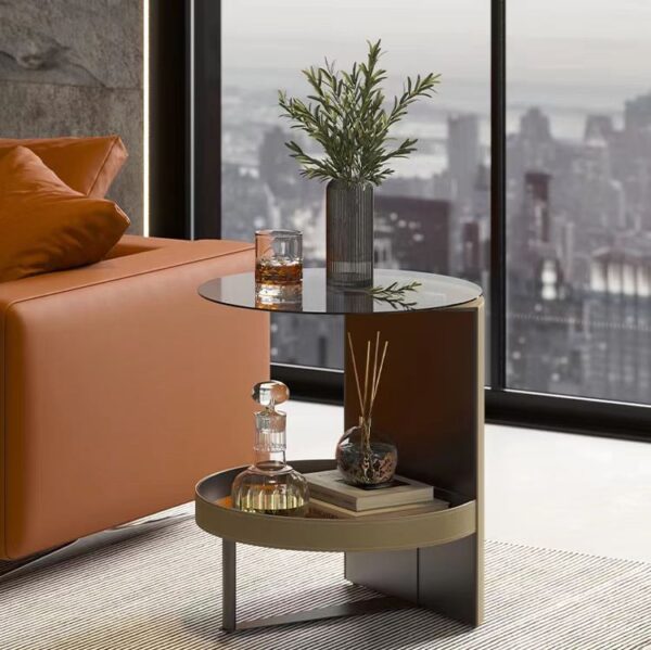 side table modern creative double deck design glass top