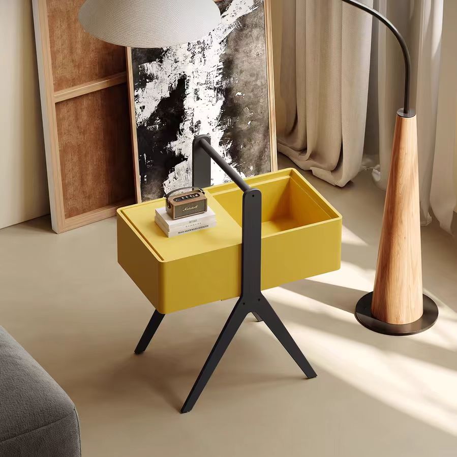 side table yellow wooden storage