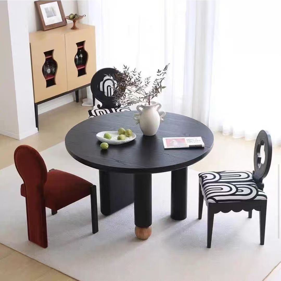 dining table medieval style round black ash wood OEM/ODM