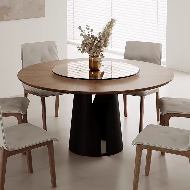 dining table modern walnut round glass turntable OEM/ODM