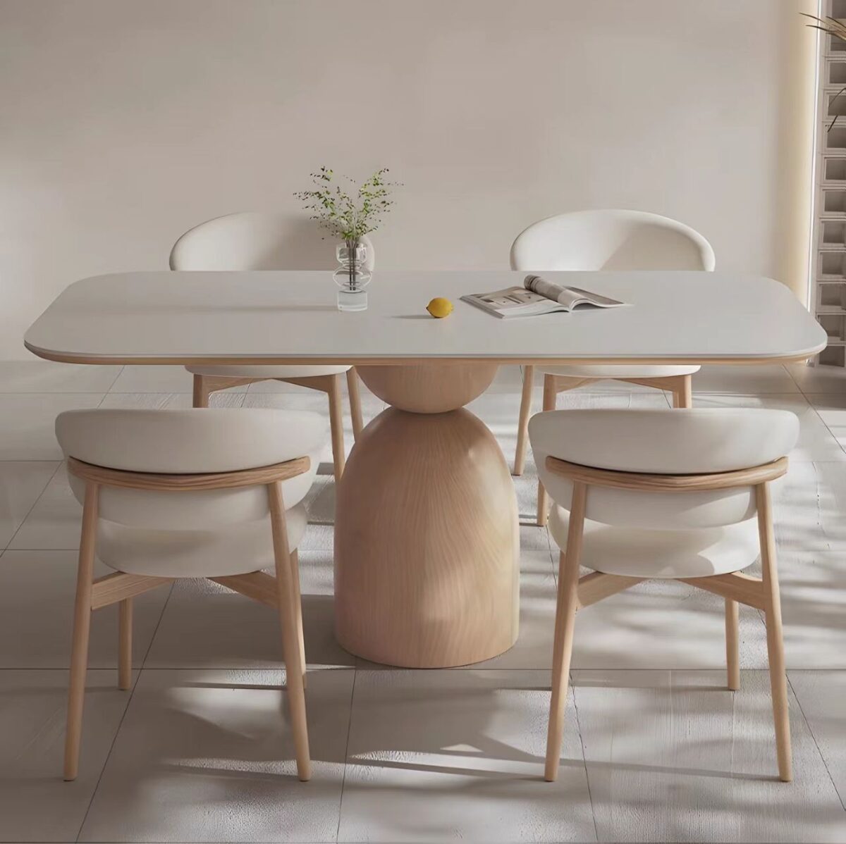 dining table modern nordic cream stone top wooden leg OEM/ODM