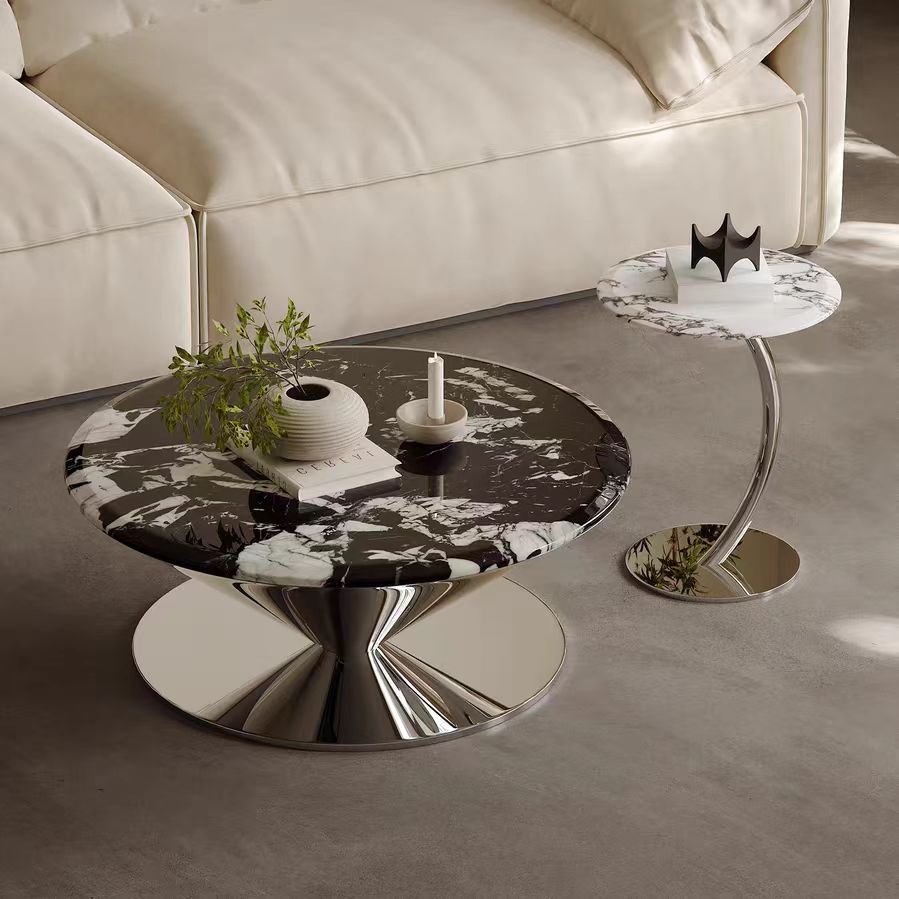 coffee table flying saucer round modern luxury stone top