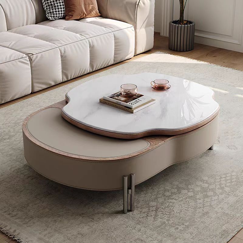 coffee table modern cream stone top height adjustable