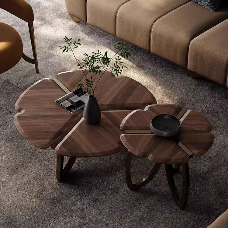 coffee table wooden round petal aesthetic design