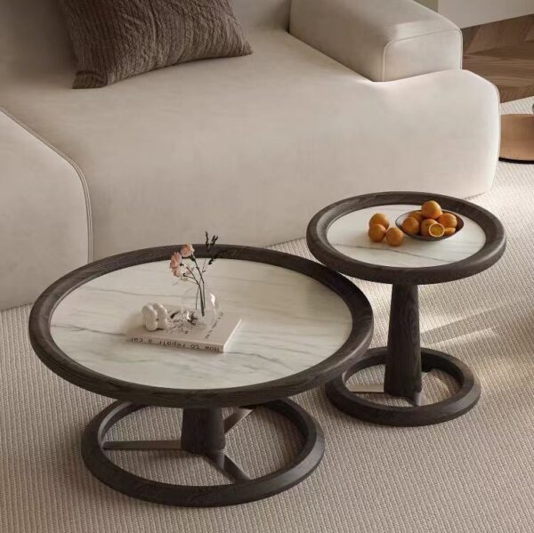 wood round coffee table set