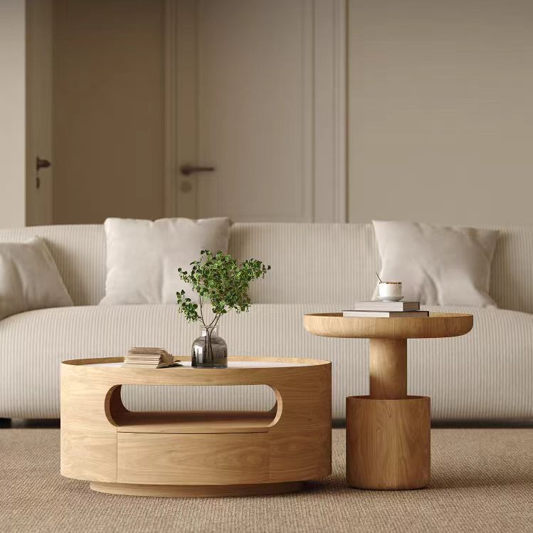 coffee table log color stone round solid wood storage OEM/ODM