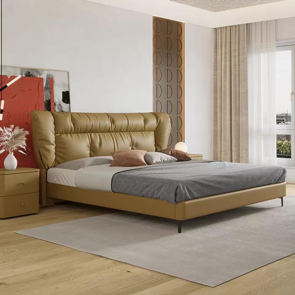 bed modern nordic leather minimalist king size queen size OEM/ODM