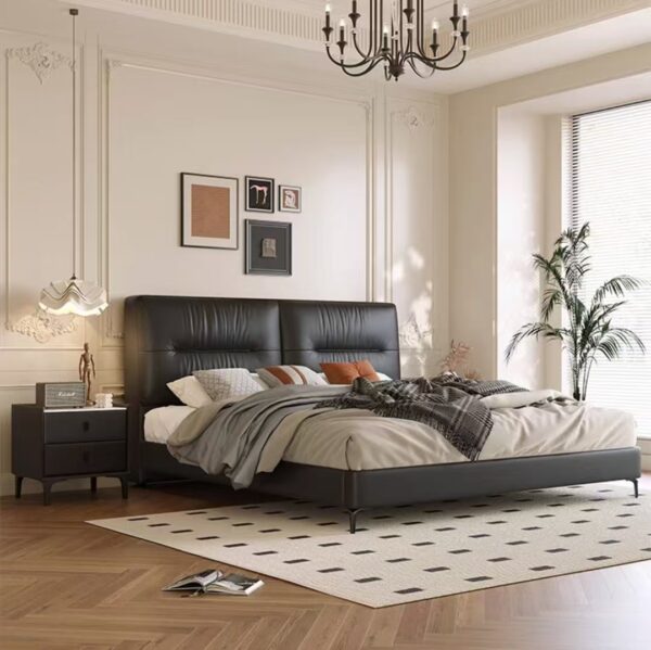 bed high quality modern leather luxury wood frame OEM/ODM