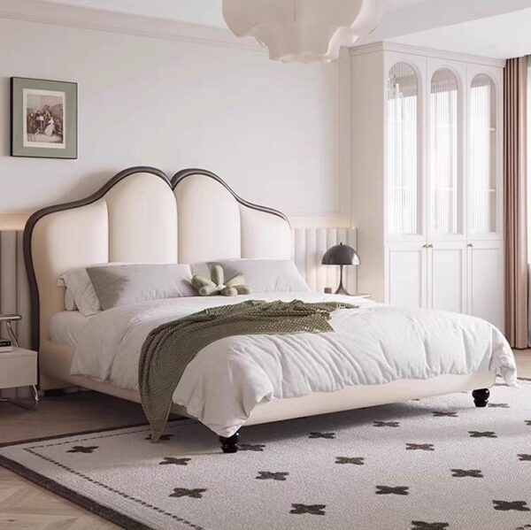 bed French luxury modern cream fabric wood frame OEM/ODM